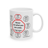 MW-5.1- Never cut what you can untie.  -  Joseph Joubert  1754 - 1824 - MugWisdom Ceramic  11oz