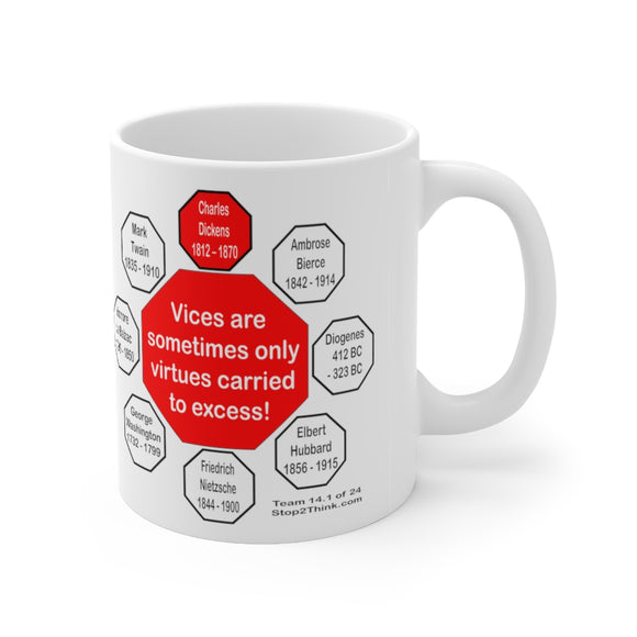 MW-14.1- Vices are sometimes only virtues carried to excess!  -  Charles Dickens 1812 – 1870 - Drink Wisely in MugWisdom - Ceramic  11oz cup