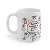 MW-12.8- Justice delayed is justice denied.   -  William E. Gladstone  1809 - 1898 - Drink Wisely in MugWisdom - Ceramic  11oz cup