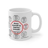 MW-12.3- Know yourself to improve yourself.   -  Auguste Comte  1838 - 1857 - Drink Wisely in MugWisdom - Ceramic  11oz cup