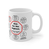 MW-4.8- Aim for the highest.  -  Andrew Carnegie  1835 - 1919 - Drink Wisely in MugWisdom.com - Ceramic  11oz cup